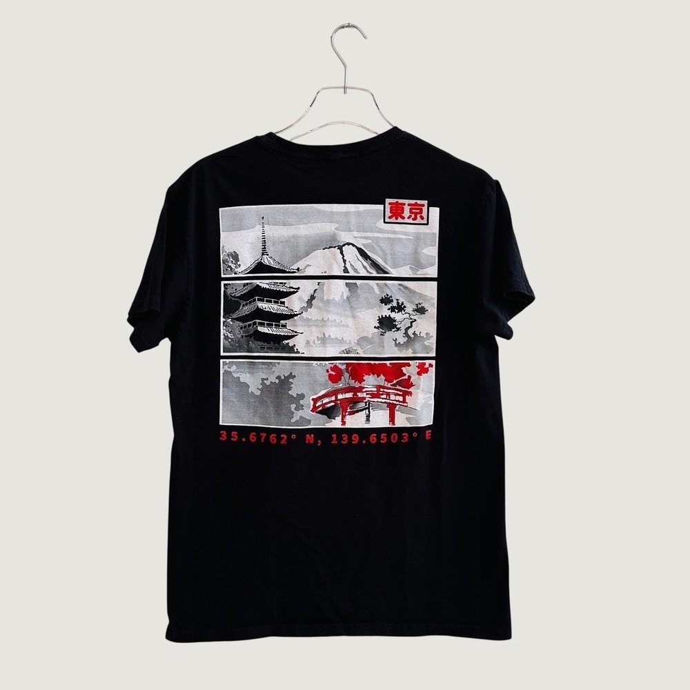 Bowery Supply Co Mens Tokyo Japan Pagoda Mount Fuji Graphic T-Shirt Black M